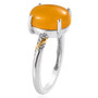 side view of yellow jade oval two-tone solitaire ring in 18k yellow gold and rhodium over sterling silver