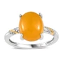yellow jade oval two-tone solitaire ring in 18k yellow gold and rhodium over sterling silver