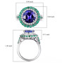 tanzanite colombian emerald and diamond round double halo 950 platinum ring shown for size comparison