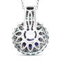 back view of tanzanite colombian emerald and diamond round double halo 950 platinum pendant necklace