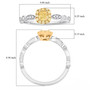cushion yellow and white diamond ring in 18k two-tone gold shown for size comparison