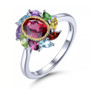 rhodolite garnet and multi gemstone halo ring in rhodium over sterling silver