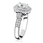 side view of oval diamond halo engagement ring in 18k white gold