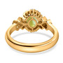 full view of green tourmaline and diamond halo ring in 14k yellow gold