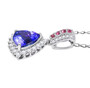 side view of tanzanite mahenge spinel and diamond halo pendant necklace in 950 platinum