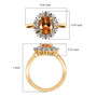orange tourmaline champagne and white diamond halo ring in 14k yellow gold shown for size comparison