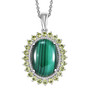 malachite and peridot halo pendant necklace in rhodium over sterling silver