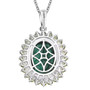 back view of malachite and peridot halo pendant necklace in rhodium over sterling silver