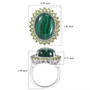 malachite and peridot halo ring in rhodium over sterling silver shown for size comparison