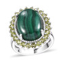 malachite and peridot halo ring in rhodium over sterling silver