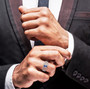 ceylon blue sapphire 10k white gold mens ring on model