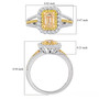 yellow and white diamond halo ring in 950 platinum shown for size comparison