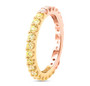 side view of pink diamond and yellow diamond two-tone eternity band ring in 14k rose gold and 14k yellow gold