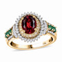 rubellite tourmaline colombian emerald yellow and white diamond ring in 10k yellow gold