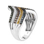 side view of multi color diamond chevron ring in rhodium over sterling silver