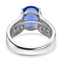 back view of color change fluorite apatite and white zircon bridge ring in rhodium over sterling silver