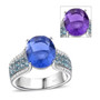 color change fluorite apatite and white zircon bridge ring in rhodium over sterling silver