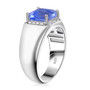 side view of color change fluorite and white zircon gents ring in rhodium over sterling silver
