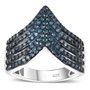 blue diamond chevron ring in rhodium over sterling silver