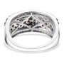 full view of red and white diamond cluster band ring in 10k white gold
