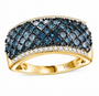 blue and white diamond cluster ring in 14k yellow gold