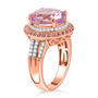 side view of kunzite pink sapphire and zircon double halo 18k rose gold over sterling silver ring