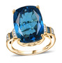 front view of cushion london blue topaz blue and white diamond 10k yellow gold ring