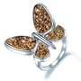 gold druzy quartz butterfly ring in rhodium over sterling silver