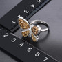 gold druzy quartz butterfly ring in rhodium over sterling silver