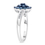 side view of lab grown blue and white diamond rhodium over sterling silver ring