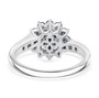 back view of lab grown blue and white diamond rhodium over sterling silver ring