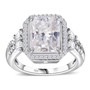 rhodium over sterling silver moissanite halo ring