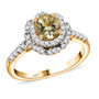 yellow apatite and white zircon 18k yellow gold over sterling silver halo ring