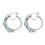 side view of larimar and blue apatite hoop earrings in rhodium over sterling silver