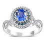 ceylon blue sapphire blue and white diamond double halo infinity shank ring in solid 14k white gold