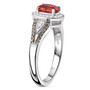 side view of padparadscha sapphire champagne and white diamond rhodium over sterling silver ring