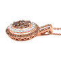 side view of champagne and white diamond 18k rose gold over sterling silver custer pendant necklace