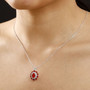 fire opal and white zircon cluster pendant necklace in rhodium over sterling silver worn around the neck