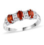 fire opal and white zircon trilogy ring in rhodium over sterling silver