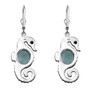back view of larimar and black spinel seahorse leverback earrings in rhodium over sterling silver