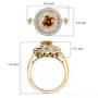 orange sapphire and diamond round double halo ring in 14k yellow gold shown for size comparison