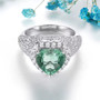 front view of heart green fluorite and white zircon halo statement ring in rhodium over sterling silver