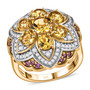 heliodor rhodolite garnet and white zircon fashion ring in 18k yellow gold over sterling silver