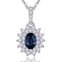 blue sapphire and white zircon rhodium over sterling silver double halo pendant necklace