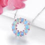 side view of ethiopian opal and pink tourmaline rhodium over sterling silver circle necklace