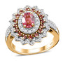 padparadscha sapphire and moissanite triple halo ring in 18k yellow gold over sterling silver