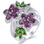 rhodolite garnet chrome diopside and white zircon rhodium over sterling silver flower cluster bypass ring