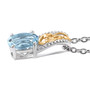 side view of aquamarine solitaire two-tone 18k yellow gold and rhodium over sterling silver pendant necklace
