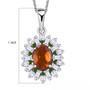 hessonite garnet chrome diopside and moissanite halo pendant necklace in rhodium over sterling silver shown for size comparison