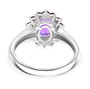 back view of amethyst and brown zircon halo pendant necklace and ring jewelry set in rhodium over sterling silver
